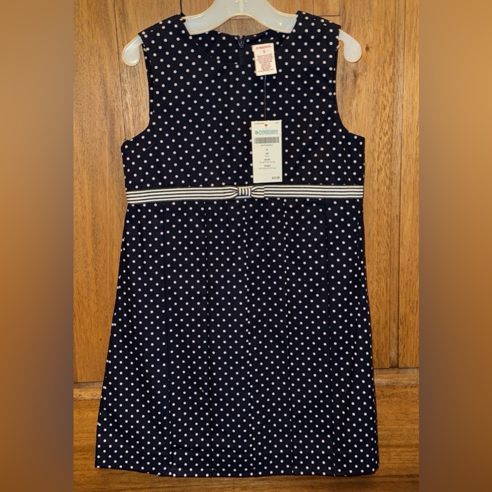 Vintage Gymboree 2003 Navy Blue White polka dot whale watching dress Sz 6 NWT